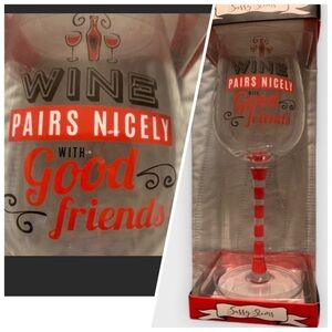 NWT Wine Pairs Nicely With Good Friends Red & Black Wine Glass